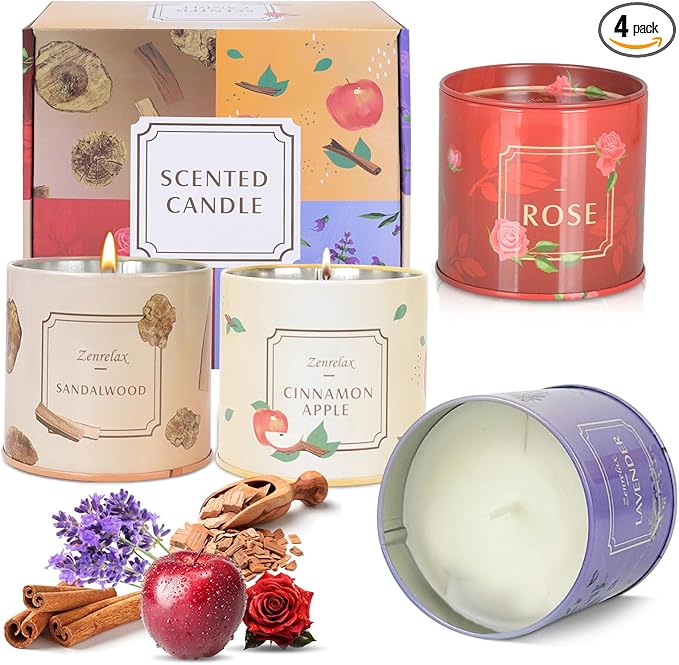4 Pack Aromatherapy Candles for Home Scented, 200H Long Lasting Soy Candles for Stress Relief, Meditation, Yoga, SPA, Relaxing, Jar Candle Gifts for Women, Birthday, Valentine, Anniversary, Christmas
