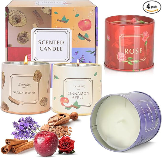 4 Pack Aromatherapy Candles for Home Scented, 200H Long Lasting Soy Candles for Stress Relief, Meditation, Yoga, SPA, Relaxing, Jar Candle Gifts for Women, Birthday, Valentine, Anniversary, Christmas