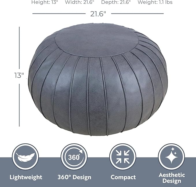 Thgonwid Handmade Storage Pouf Ottoman Foot Stool - Faux Suede Round Floor Cushion 21.6"x13" for Living Room, Bedroom, Wedding Decor, Unstuffed (Deep Grey)