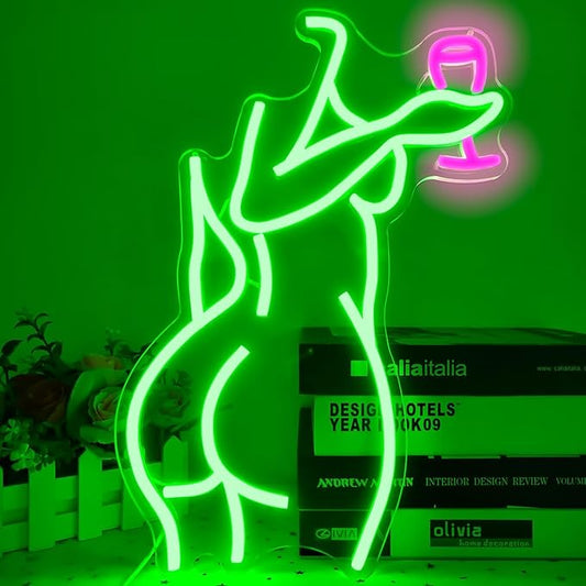 Ajoyferris Lady Back Neon Sign Dimmable LED Lady neon sign Green Neon Sign Woman Neon Sign Sexy Lady Neon Signs for Bedroom Man Cave Bar Store Home Party Art Decor Gifts(16X11 inches,Green)