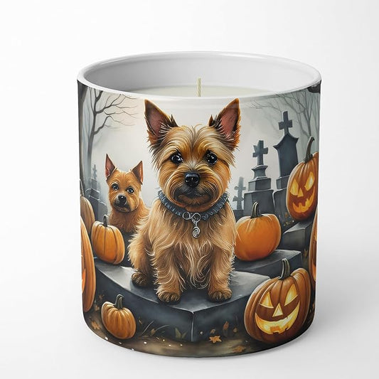 Caroline's Treasures DAC2049CDL Norwich Terrier Spooky Halloween Decorative Soy Candle Nature Soy Wax Essential Oil Home Decor Ideal for Bedroom Kitchen Bath Office Gift, 10 oz