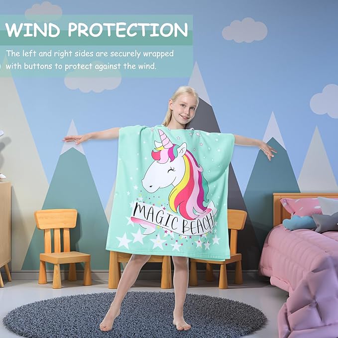MOKANI Kids Hooded Poncho Towels, Soft & Absorbent Microfiber Beach Towel, Swimming Pool Changing Robe Bathrobe Bath Towel