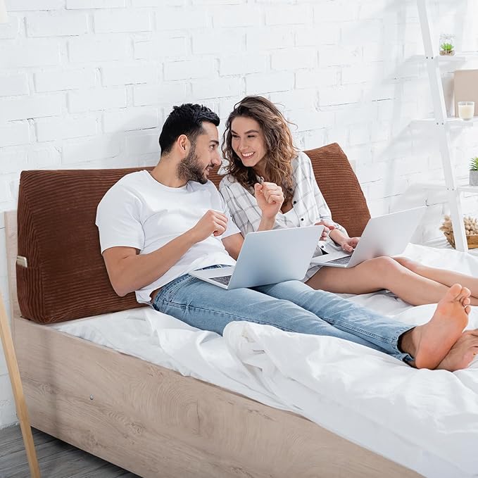 HIGOGOGO Wedge Headboard Pillow, Bed Rest Reading Pillow, Backrest Positioning Support Bolster Cushion with Removable Cover,Queen Size 60X20.4X8.4,Coffee