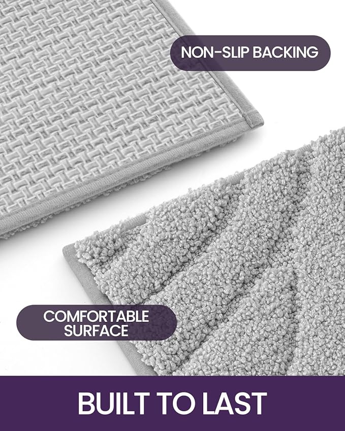 DEXI Bathroom Rugs 17x30, Extra Soft Absorbent Bath Mat, Non Slip Bathmat for Bathroom Floor, Machine Washable Rugs for Shower Floor, Light Grey