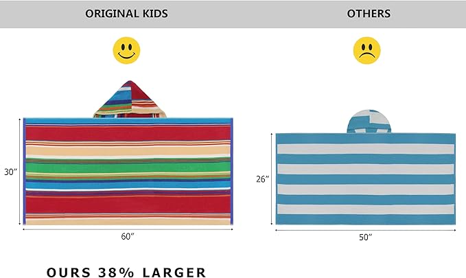 Hooded Bath Towel Wrap - 100% Cotton Terry Large Oversized Hooded Kids Towel - Toddler Shower Pool Beach Towel - Super Soft Plush Absorbent Quick Dry Easy Care Gift -30x60- Stripes Multi