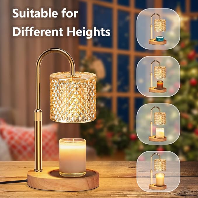Electric Candle Lamp Warmer with Timer Dimmer Adjustable Height,Gifts for Women and Men,Vintage Home Decor with 2 Bulbs