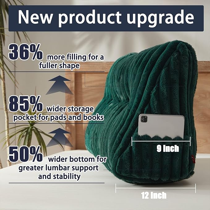 Faux Fur Headboard Pillow with 2 Pack Neck Roll Pillow Large Headboard Pillow Soft and Supportive with Removable Cover (Green, Twin)