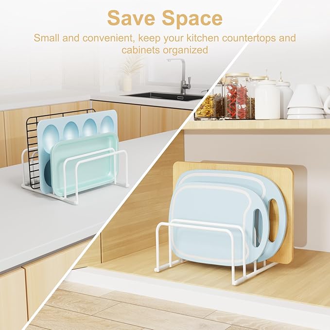 Cutting Board Organizer, 2Pcs Cutting Board Holder Rack Baking Cookie Pan Sheets Cooling Small Racks Storage Stand for Kitchen Cabinet Countertop Bakeware Organizer 7.87 x 7.2 x 3.15 White