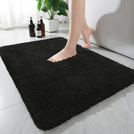 AROGAN Luxury Non Slip Bathroom Rug, Thick Soft and Absorbent Microfiber Bath Mat, Rubber Backing Quick Dry Rugs Carpets, Machine Washable Plush Mats for Shower Floor, Bathroom, 24x17 Inch Black
