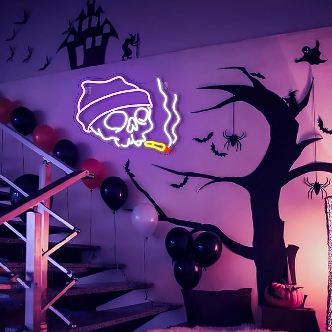 Lucunstar Skull Neon Sign,Halloween LED Sign,Neon Signs for Wall Decor ,Halloween Neon Sign,Party Neon Sign for Halloween Day Gift,Bedroom Wall Decor