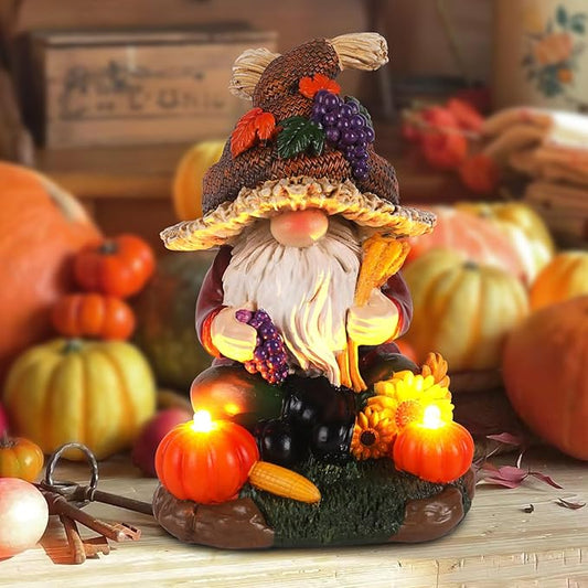 Thanksgiving Decor Fall Gnome Sculpture with Pumpkin Candle Hand-Painted Autumn Harvest Centerpiece for Home Fall Harvest Table Decor For Home Office Shelf Kitchen - Thanksgiving Autumn Gift