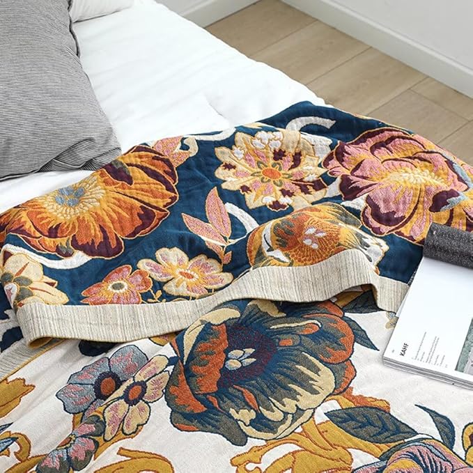 Boho Throw Blankets for Bed Couch, 100% Soft Cozy Cotton Throw Blanket Boho 80"x90",Lightweight Reversible Muslin Blanket Decor Blankets for Armchair Travel