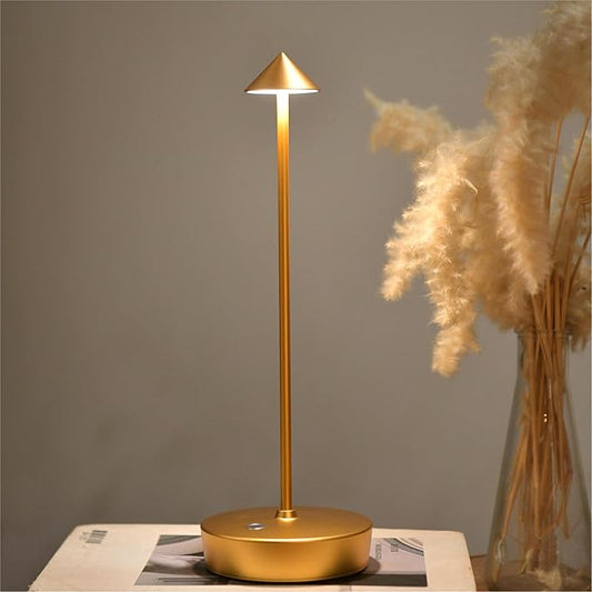 Rechargeable Cordless Table Lamp, 6000mAh LED Battery Operated Desk Lamp Touch 3 Color Stepless Dimming Portable Outdoor Waterproof Table Light for Patio/Restaurant/Dining/Home (Gold)