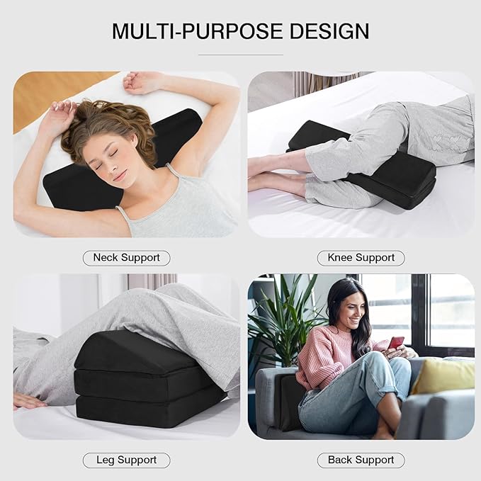 BALAPET 3-in-1 Adjustable Height Wedge Pillow, 7" Height Leg Knee Pillow for Side Sleepers & Aligns Spine, Supportive Bolster Pillow for Pregnancy Relieves Pressure Hip Leg Elevation, 22", Black