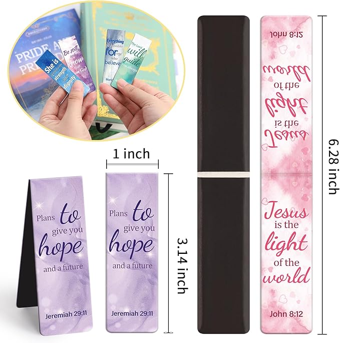 Kaluofan 15PCS Large Bible Quotes Magnetic Christian Bookmarks - Double Sided Magnet Book Markers for Women Students Teachers Supplies