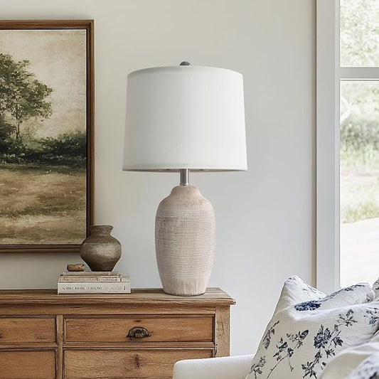 24.5" Vintage Ceramic Pot Table Lamp, Farmhouse Rustic Lamp for Living Room,Single Bedside Lamp for Bedroom, End Tables and Nightstand