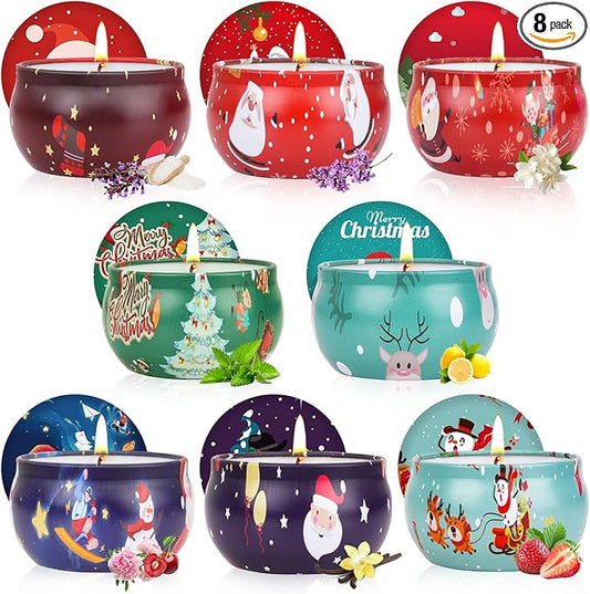 Christmas Gifts Set, 8 Pack Christmas Scented Candles Set, Bulk Stocking Stuffers for Coworkers Adults Women, Small Aromatherapy Candles Gift Baskets for Birthday Christmas Decoration Holiday Gift