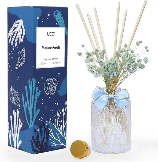UCC Premium Reed Diffuser Set with Preserved Flower Reed Sticks, 6.76 fl oz Highly Scented Room Diffuser Home Fragrance Essential Oil Reed Diffuser for Bedroom Bathroom Home Décor Office