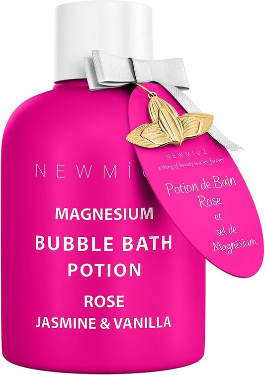 Magnesium Bubble Bath Rose Jasmine Vanilla Long Lasting Foam for Sore Muscles Epsom Salt Moisturizing Relaxing Stress Relief Spa Gift for Women