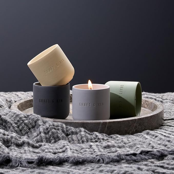 Craft & Kin Scented Candles Discovery Set | 4 Pack of 3oz Candles | 20-Hour Burn Time, Soy Blend Wax, Cotton Wick, Ceramic Jars