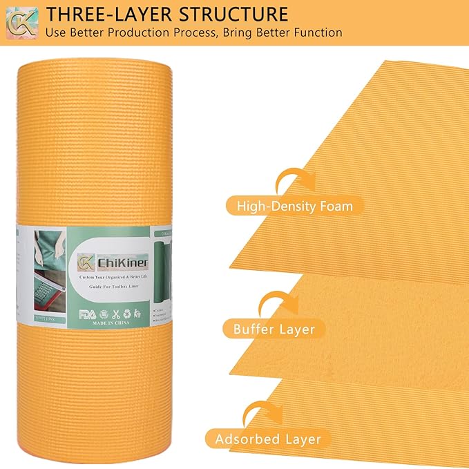 Foam Toolbox Liner Shelf Liner, Thickened Durable Pad Tool Box Mat for Protecting Your Tools, Work Surfaces, Garage, Chest -Orangish 3mm Thickness, 24 inch*24 ft