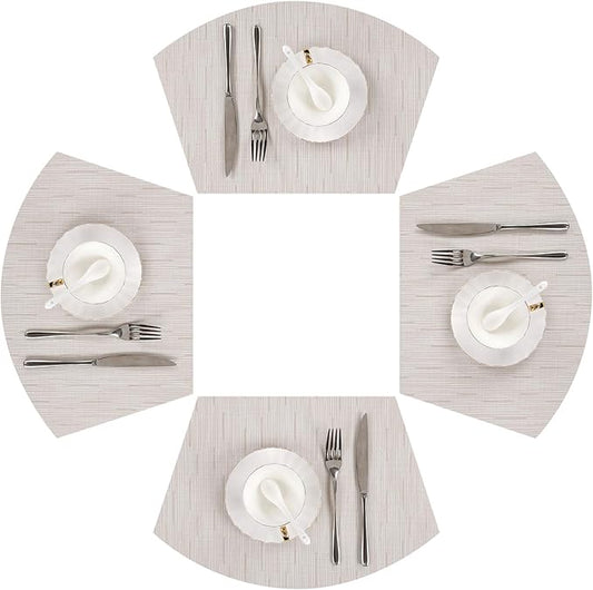 SHACOS Wedge Placemats for Small Round Table Set of 4 Woven Vinyl PVC Placemats Heat Resistant Wipeable Indoor Outdoor Table Mats (4, Beige)