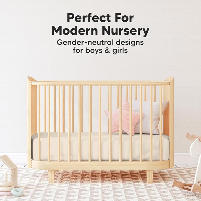 Pack and Play Sheets Fitted, 2-Pack Mini Crib Sheets - Pack N Play Sheets, Organic Fitted Crib Sheet for Pack and Play Mattress, Playard Baby Crib Sheets, Crib Sheets Neutral for Boys, Girls (Cameo)