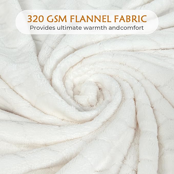 TOONOW Fleece Bed Blanket King Size 90x108 inches, Super Soft Fluffy Fuzzy Plush Blanket Geometric Pattern Cozy Microfiber Flannel Blankets for Couch, Bed, Sofa, Cream White