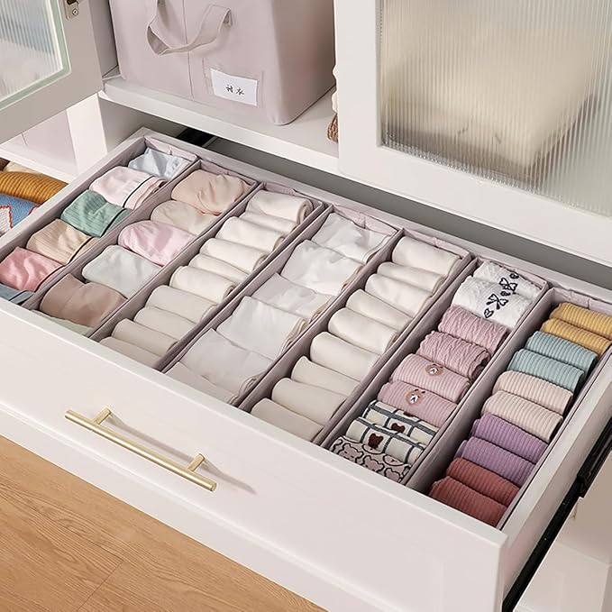 MURRI&MURRDI Mini Foldable Clothes Drawer Organizer 6 Pcs, Small Fabric Storage Organizer for Nursery, Sock, Underwear, Bra, Belt, Tie, Scarves, Gray
