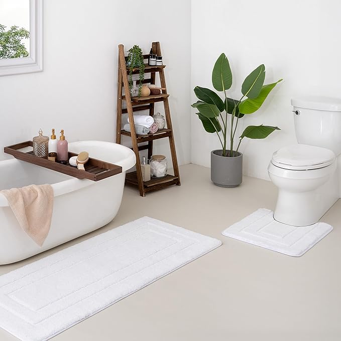 GRANNY SAYS Bathroom Toilet Rugs U Shaped, Bath Mats for Bathroom, Bath Rugs Non Slip Washable, Absorbent Microfiber Toilet Mat, Soft Plush Shaggy Bath Carpet, 20" x 24", White