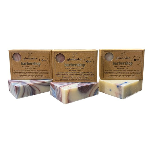 3 Pack Barbershop Handmade Organic Bar Soap for Face and Body - Moisturizing, All-Natural, Cruelty-Free - Botanical Ingredients - Shower, Bath, Hand Soaps, Gifts - 13.5 oz