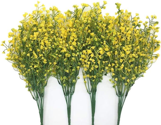 CATTREE Artificial Shrubs Bushes, Plastic Fake Plants Wedding Indoor Outdoor Home Garden Verandah Kitchen Office Table Centerpieces Arrangements Christmas Decoration Yellow 4 pcs