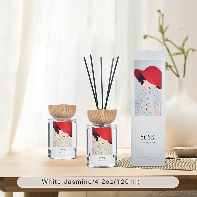 Reed Diffuser Sets 4oz(120ml) Jasmine Natural Scent Oil Diffusers Home Fragrance with Reed Diffuser Sticks for Home Office Bathroom Aromatherapy Decor