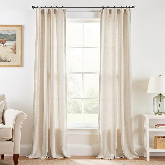 jinchan Floor to Ceiling Linen Blend Curtains 108 inch Extra Long 2 Panels for Bedroom Living Room, Light Filtering 38 inch Wide Farmhouse Drapes with Rod Pocket Back Tab(38W x 108L, Ecru)