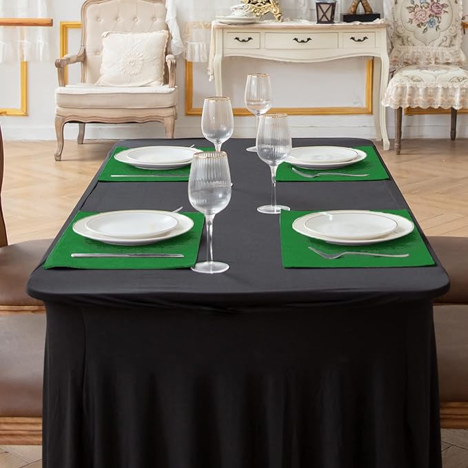 Linen Placemats Set of 8, Machine Washable, Heat Resistant, Wrinkle Free, Thick Polyester Kitchen Place Mats for Dining Table (Forest Green)