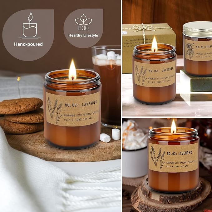 Candles for Home Scented, 4 Pack Candle Gifts for Woman, Large Lavender Rose Amber Aromatherapy Scented Candles, 220H Long Lasting Soy Wax Candle Set for Mother's Day, Birthday, Anniversary, Men