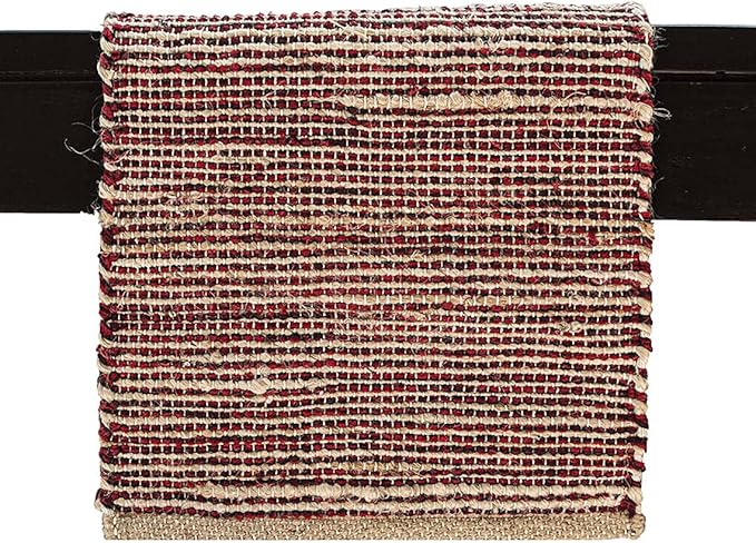 Chardin home Natural Jute Table Runner - 13x108 Inch. Rustic Farmhouse Style - Colors: Natural Jute and Red
