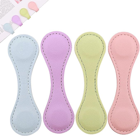 Leather Magnetic Bookmarks, 4Pcs Morandi Magnet Book Mark Clips Gift for Women, Kids, Reading Book Lovers, Teacher Gift for School Office Home Supplies (Blue+Green+Purple+Pink)