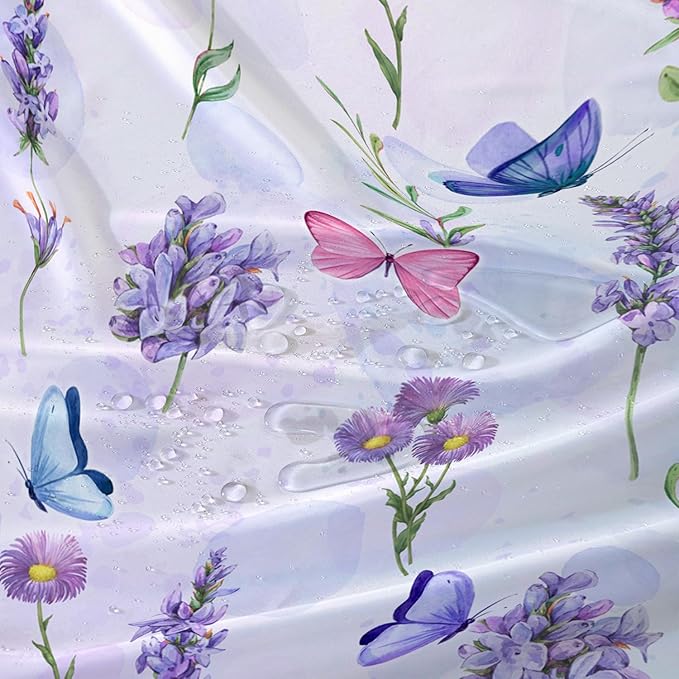 AILONEN Purple Flower Butterfly Shower Curtain 36" W*72" H,Spring Floral Girls Bathroom Decor,Modern Tie Dye Watercolor Butterfly Bath Curtain Polyester Waterproof Bathroom Curtain with Hooks