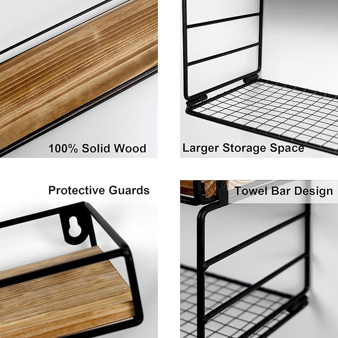 Wall Mounted Bathroom Shelves Over Toilet, Farmhouse Wall Floating Shelf with Guardrail, Bathroom Decor for Bedroom Living Room Kitchen, Rustic Brown (16.2 Inch Set of 3)