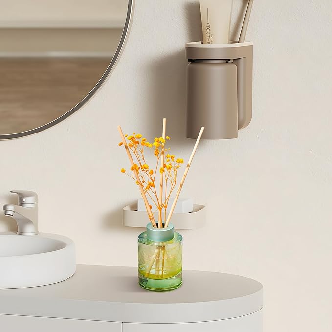 ROUCAS BLANC Reed Diffuser Set with Preserved Flowers, Green Leaves Scented Diffuser with Sticks, Room Decor & Bathroom Decor, Aromatherapy Home Fragrance Diffuser Gift (Verdant Mystique)