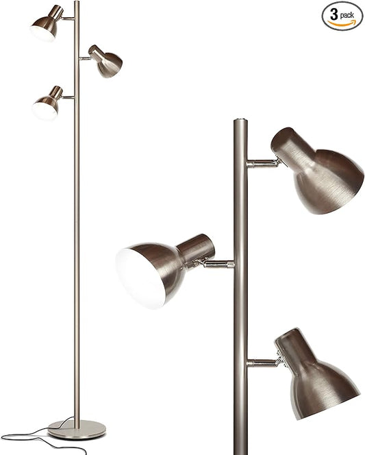 Brightech Ethan Dimmable Floor Lamp for Bedroom Reading & Living Room Decor - Modern LED Tall Tree Lamp for Offices - Nickel