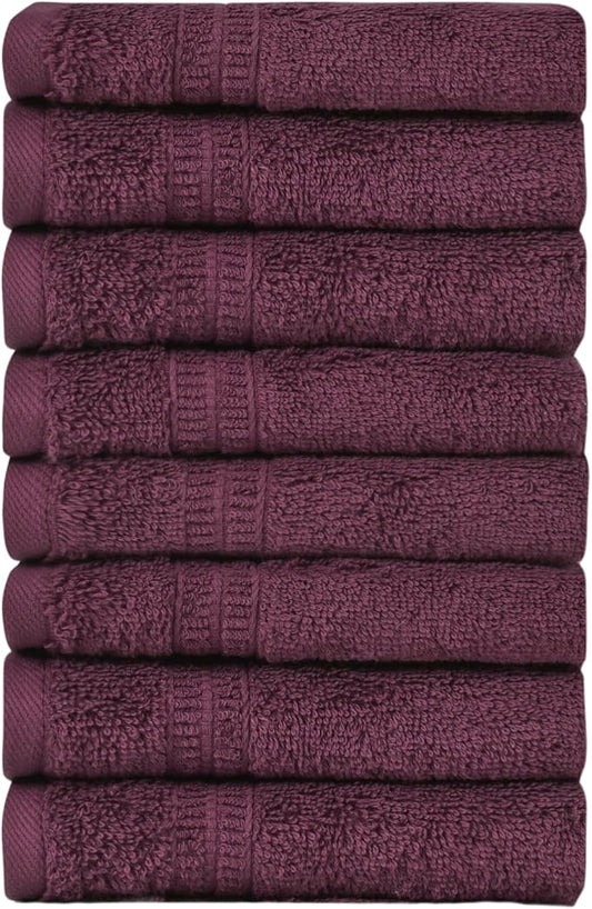 HOMELOVER 8 Pack Washcloths - 100% Organic Cotton, 500 GSM, Hotel & Spa Quality, Soft, Quick Dry, Highly Absorbent Towels for Face & Hand Wash, Shower, Gym & Bathroom Essentials (Plum Purple)
