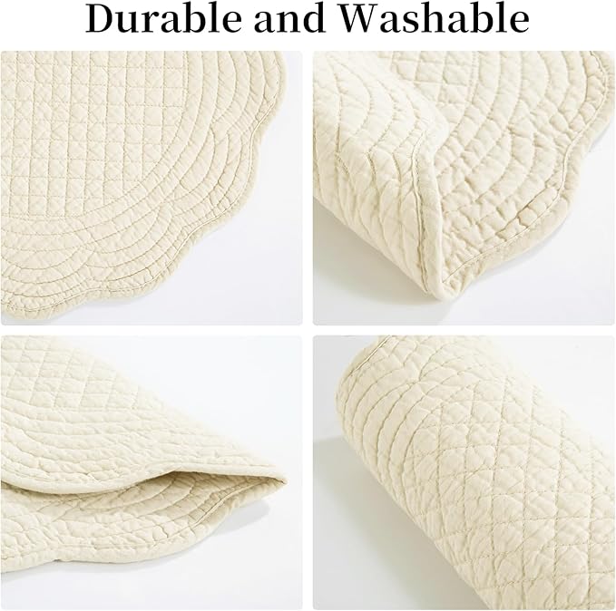 HOMBYS Quilted Placemats Set of 6 Washable Round Placemats for Kitchen Table-100% Cotton Fabric 13 Inch Round Table Mats, Cotton Fabric with Microfiber Filling, (13"x13", Flax)