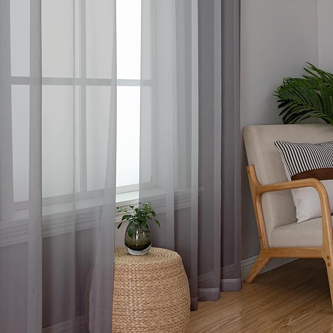 Aiyufeng Charcoal Grey Sheer Curtains, 84 inches Long, 2 Panels Sets, for Living Room/Bathroom/Basement, Rod Pocket, 2PCS, 40Wx84L