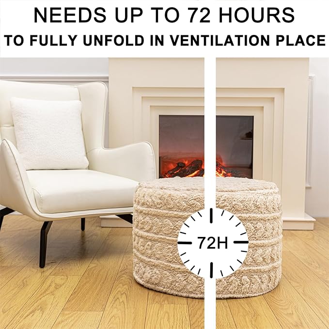 Round Pouf Ottoman Foot Rest 20x14 Inches Soft Heart Printed Footstool Ottomans for Living Room Comfort Floor Pouf Modern Foam Stuffed Poofs Perfect to Rest Your Feet for Couch Desk Light Coffee