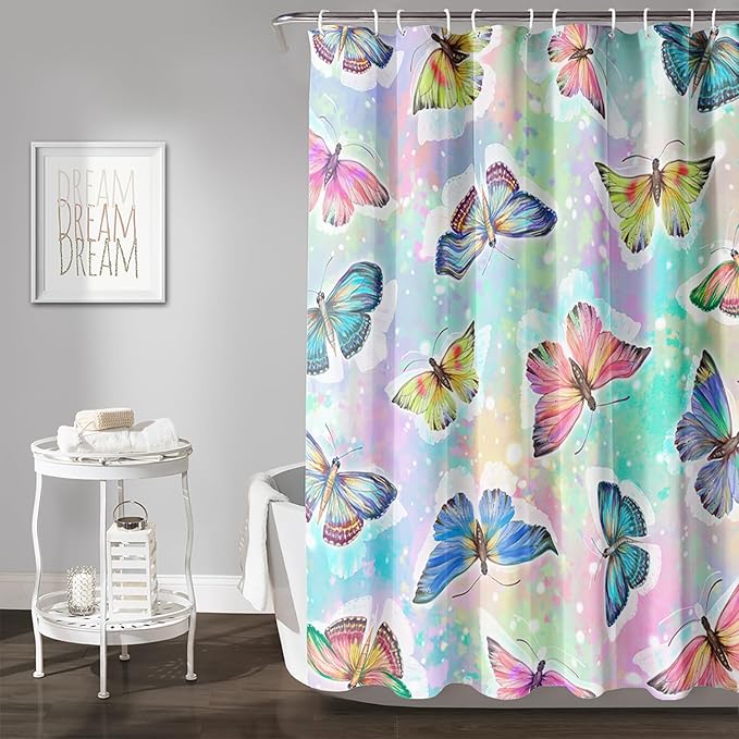 AILONEN Butterfly Shower Curtain,Rainbow Butterfly Bath Curtain,Modern Tie Dye Butterfly Art Decorative Shower Curtain with 12 Plastic Hooks (Kids/Girls/Women/Teen/) 36" W*72" H