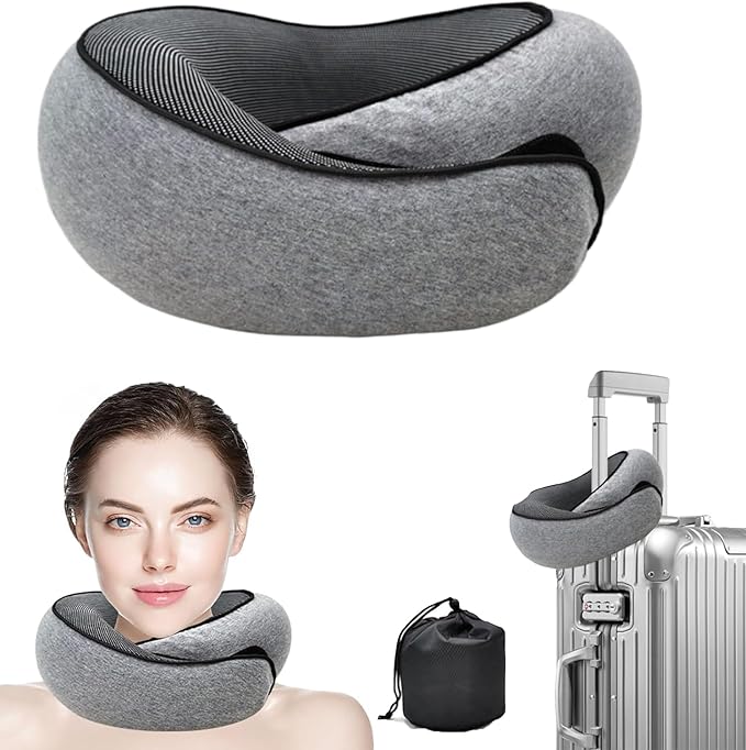 Travel Pillow - 2024 New Travel Neck Pillow, Memory Foam Travel Pillow, Memory Foam Travel Neck Pillow for Airplanes, Travel Neck Pillow, Foam Travel Pillow (with Storage Bag)