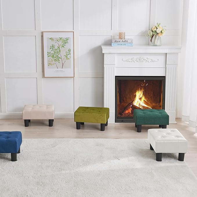 BRIAN & DANY Small Foot Stool, Leather Foot Stools with Legs, Stable Small Footstool for Living Room, White