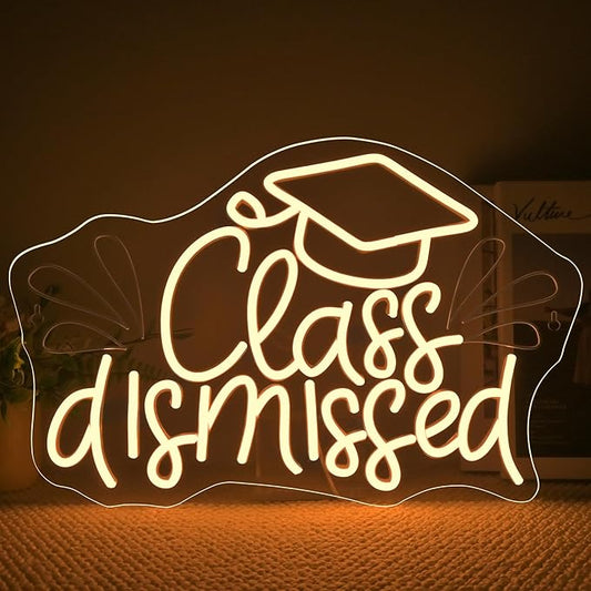NOSUN Class Dismissed Neon Sign Class Neon Signs for Wall Decor, Warm White LED Signs for Classmates friends family, USB Neon Word Sign for Party Club Light Up Sign, The best gift for graduating friend